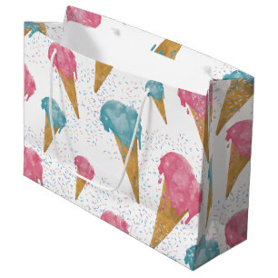 Pastel Retro Watercolor Ice Cream & Sprinkles   Large Gift Bag