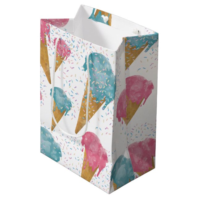 Pastel Retro Watercolor Ice Cream & Sprinkles   Medium Gift Bag (Front Angled)