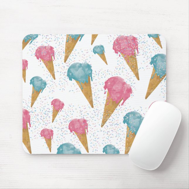 Pastel Retro Watercolor Ice Cream & Sprinkles  Mouse Mat (With Mouse)