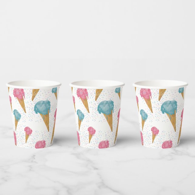 Pastel Retro Watercolor Ice Cream & Sprinkles   Paper Cups (Multi)