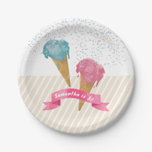 Pastel Retro Watercolor Ice Cream & Sprinkles Paper Plate
