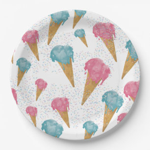 Pastel Retro Watercolor Ice Cream & Sprinkles  Paper Plate