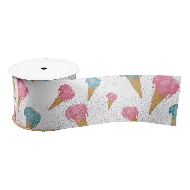 Pastel Retro Watercolor Ice Cream & Sprinkles Satin Ribbon (Spool)