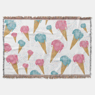 Pastel Retro Watercolor Ice Cream & Sprinkles  Throw Blanket