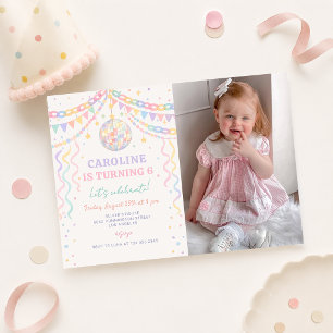 Pastel Retro Whimsical Disco Birthday Photo Invitation