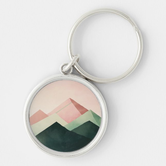 Pastel Ridge – Geometric Mountain Landscape #1 Key Ring (Front)
