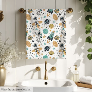 Pastel Rocket Towel Boy Bathroom Gift with Planets