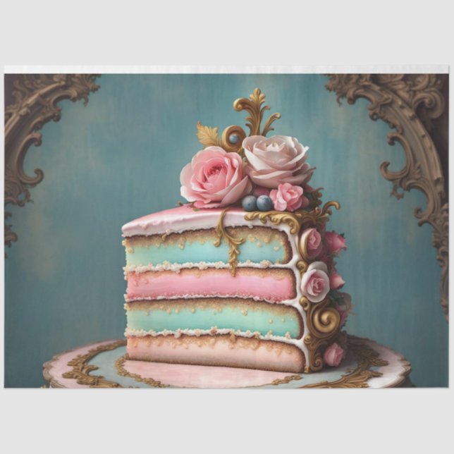 Pastel Rococo Cake Slice Decoupage Paper | Tissue (Front)