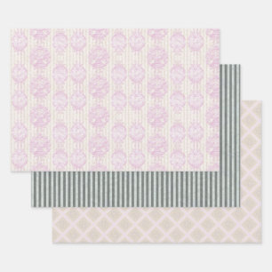 Pastel Rococo Damask Stripe Wrapping Paper Sheets