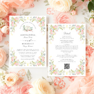 Pastel Rococo Garden Ornate Floral Wedding QR Invitation