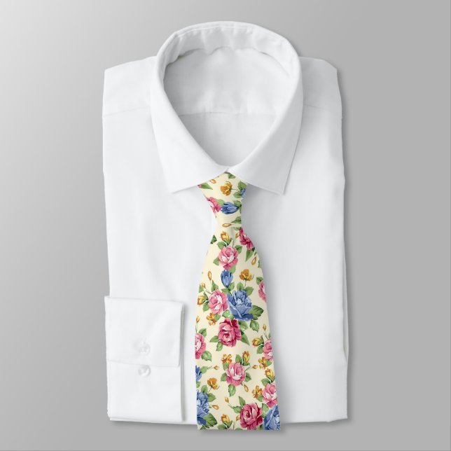 Pastel Romantic blossom Pink, Red, Blue Roses name Tie (Tied)