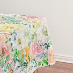 Pastel Romantic Roses Pattern Short Tablecloth