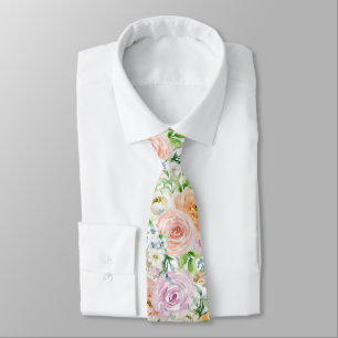 Pastel Romantic Roses Pattern Short  Tie