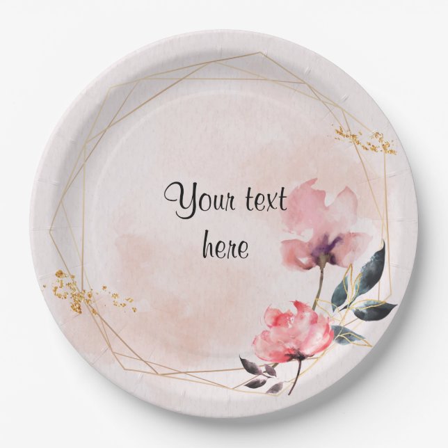 Pastel Rose and gold frame elegant template Napkin Paper Plate (Front)
