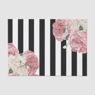 Pastel Rose, Black, White Stripes Tissue Paper