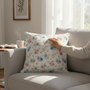 Pastel Rose Botanical Watercolor Cushion