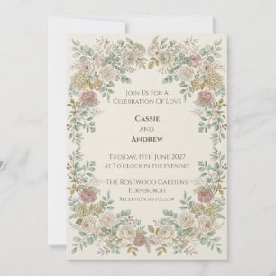 Pastel Rose Botanical Wedding Invitation