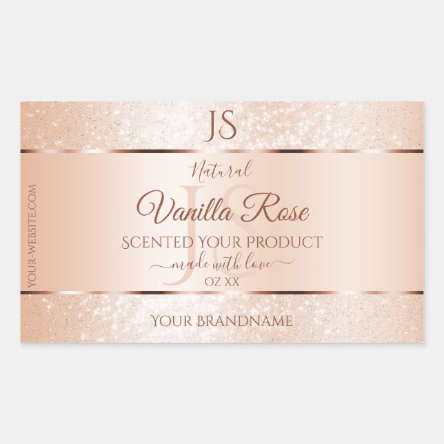 Pastel Rose Coral Glitter Initials Product Labels (Front)
