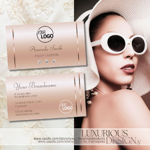 Pastel Rose Coral Shimmery Sparkle Jewels and Logo Business Card