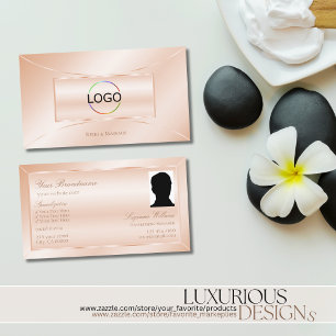 Pastel Rose Coral with Logo and Photo Eye Catching Business Card