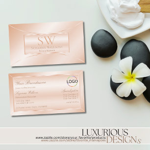 Pastel Rose Coral with Monogram and Logo Elegant Business Card