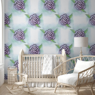 Pastel Rose Floral Block Prints - Light Purple and Wallpaper
