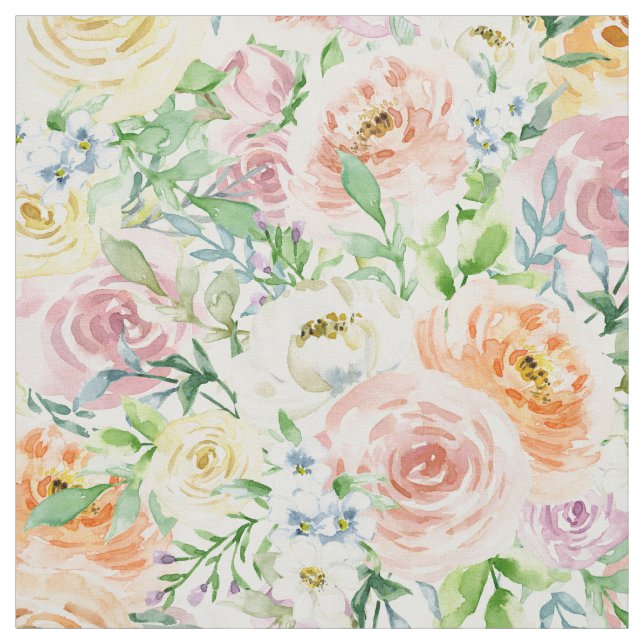 Pastel Rose Flowers Garden Fabric (Swatch)
