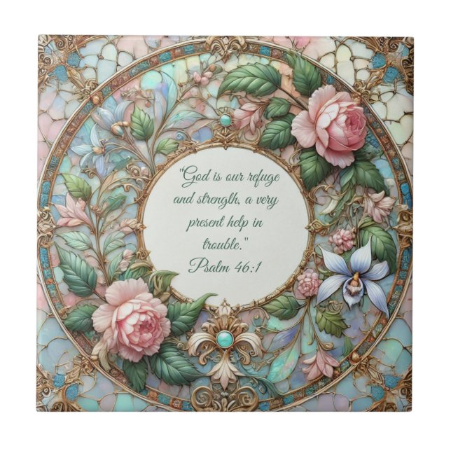 Pastel Rose Garden Customisable Bible Verses  Tile (Front)