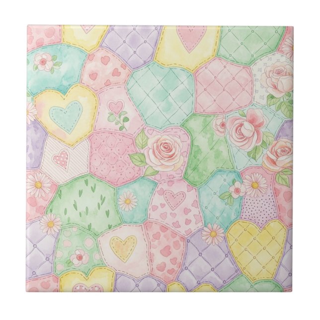 Pastel Rose Garden Pattern Tile (Front)