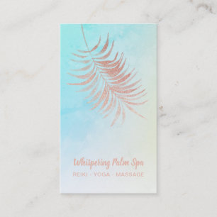 *~* Pastel Rose Gold Palm Leaf Turquoise Ombre Business Card