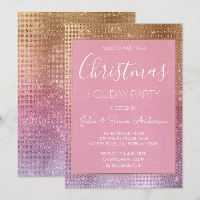 Pastel Rose Gold - Pink Christmas Party Invitation (Front/Back)