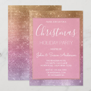 Pastel Rose Gold - Pink Christmas Party Invitation