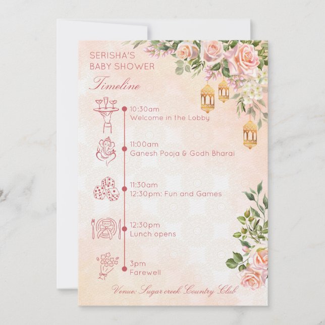 Pastel rose Moroccan lanterns baby shower timeline Invitation (Front)
