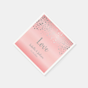 Pastel Rose Pink and Silver Confetti Dots Napkin