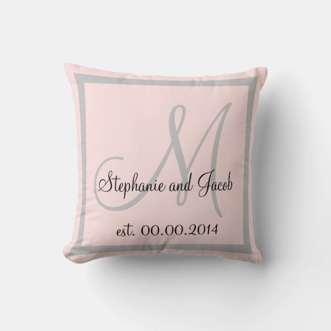 Pastel Rose Pink and silver grey Wedding keepsake Cushion (Front)