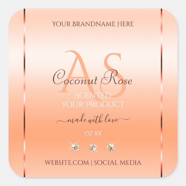 Pastel Rose Salmon Product Labels Jewels Monogram (Front)