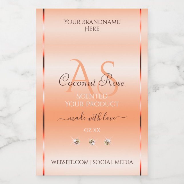 Pastel Rose Salmon Product Labels Jewels Monogram (Single Label)