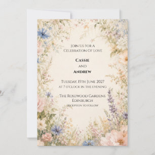 Pastel Rose Wildflower Meadow Wedding Invitation