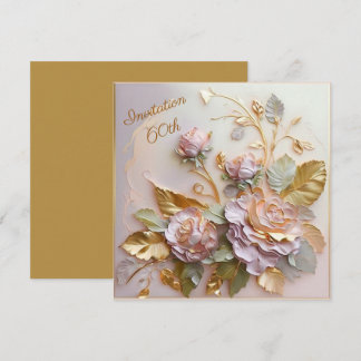 Pastel Rosegold Roses 60th Invitation