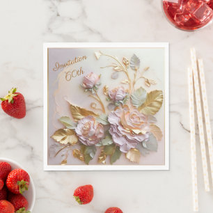 Pastel Rosegold Roses 60th Invitation Napkin