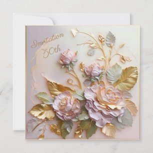 Pastel Rosegold Sculptured Roses 50th Save The Date