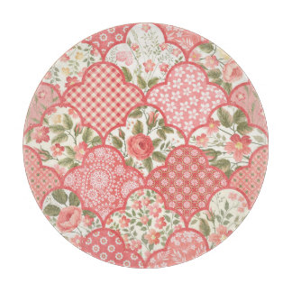 Pastel Roses Floral Patchwork Pattern Cutting Board