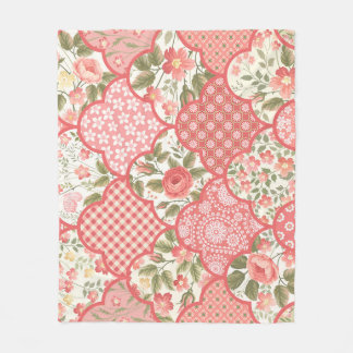Pastel Roses Floral Patchwork Pattern Fleece Blanket