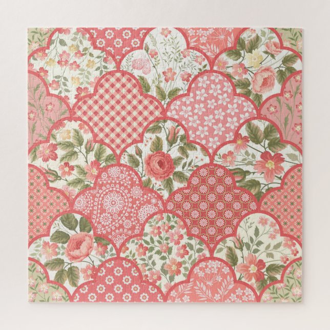 Pastel Roses Floral Patchwork Pattern Jigsaw Puzzle (Vertical)