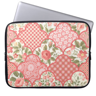 Pastel Roses Floral Patchwork Pattern Laptop Sleeve