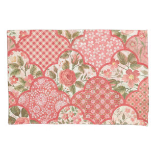 Pastel Roses Floral Patchwork Pattern Pillowcase