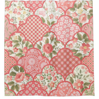 Pastel Roses Floral Patchwork Pattern Shower Curtain