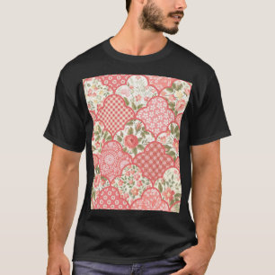 Pastel Roses Floral Patchwork Pattern T-Shirt