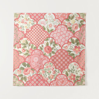 Pastel Roses Floral Patchwork Pattern Tapestry