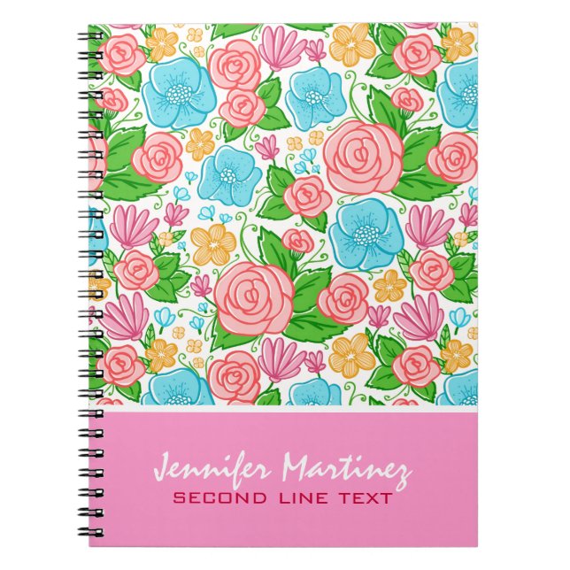 Pastel Roses In Pink Blue And Beige Monogram Notebook (Front)